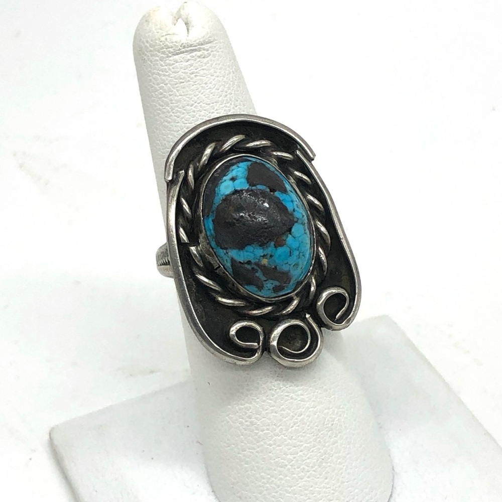 Vtg Large Blue Turquoise Ring 925 Sterling Silver Womens Sz 7 Native American - Picture 10 of 10
